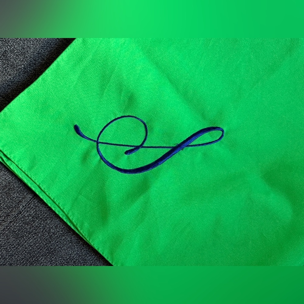 Vintage Paoli scarf/pocket square Green Scarf with Blue Monogram treble clef